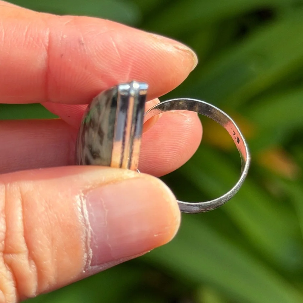 Size 9.75 925 silver‎ plated green ocean jasper ring 0871